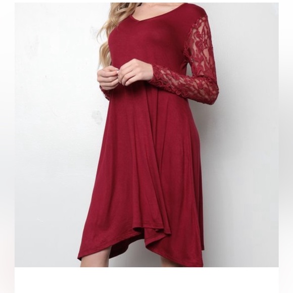 NEW•XL-1X•TCB•LARISSA SWEET RED LACE SLEEVED SWING DRESS•NWT - Picture 2 of 11
